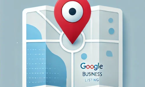 A minimalist map with a large red location pin marking a business location, symbolizing a Google Business Listing. The map is light blue with clean, white outlines, creating a simple and professional look to emphasize local business visibility.