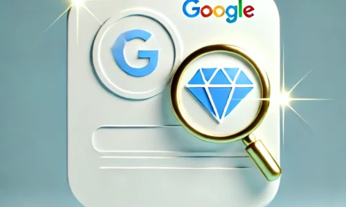 A minimalist design featuring a Google Business Profile icon with a glowing gem beside it, symbolizing hidden optimization tips or features. The background is light blue with white accents, providing a clean and professional look.