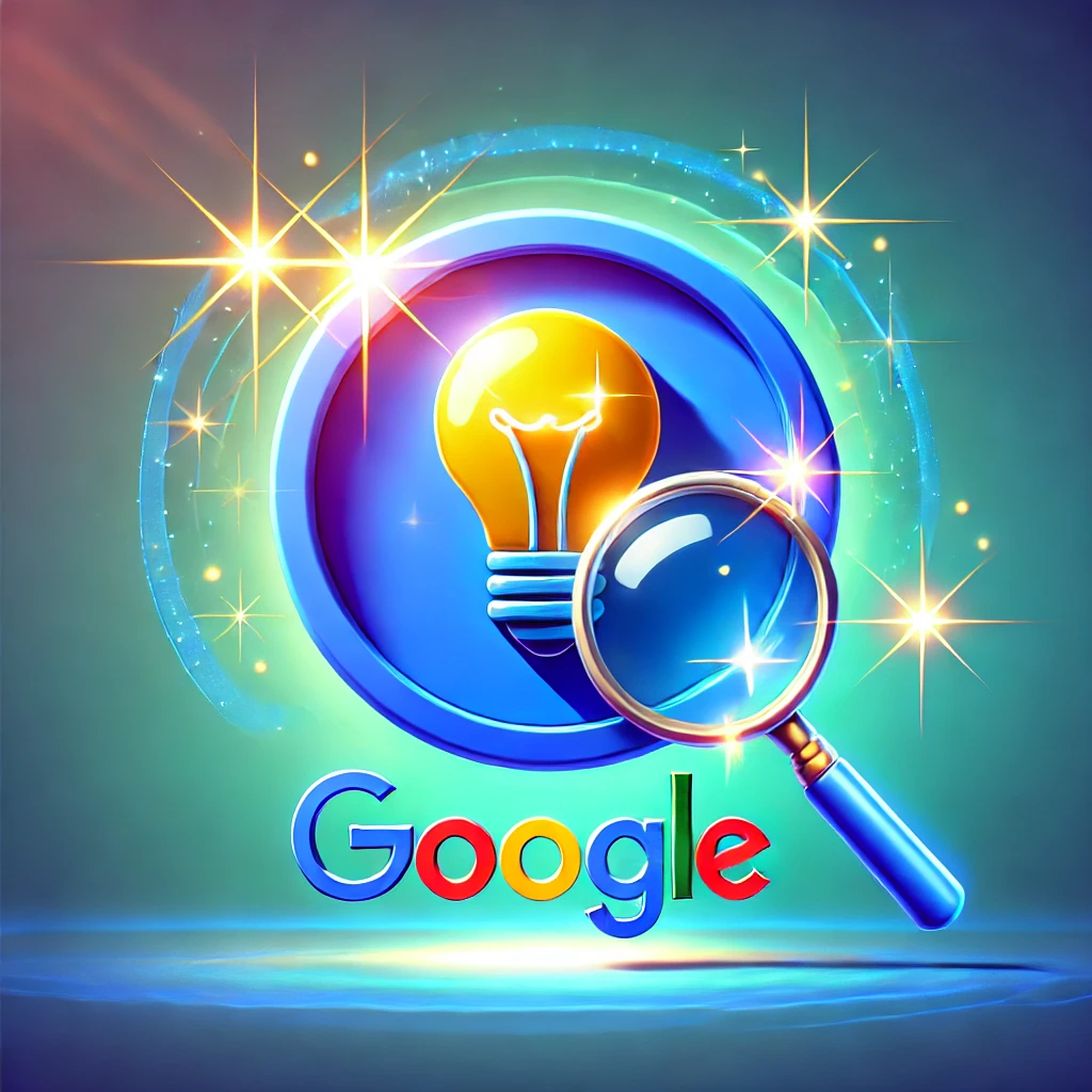 A vibrant design featuring a Google Business Profile icon with a glowing lightbulb and a magnifying glass, symbolizing the discovery of secret features and pro-level optimization. The background has gradient shades of blue with subtle sparkles, creating a sense of innovation and energy.