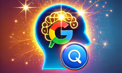 A vibrant design featuring a Google Business Profile icon with a glowing brain and flames, symbolizing the discovery of powerful and hidden features in Google My Business. The background has gradient blue tones with sparks, giving an energetic and innovative feel.