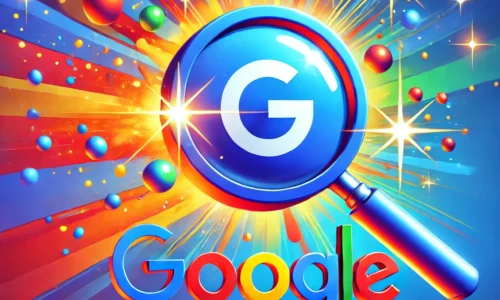 A vibrant design featuring a Google Business Profile icon with a magnifying glass and a dynamic explosion effect, symbolizing the uncovering of hidden features for ultimate optimization. The background has gradient blue tones with sparkles, adding an energetic and exciting feel.