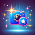 A vibrant design featuring a Google Business Profile icon with a camera and a glowing photo, symbolizing the power of photos in enhancing a Google My Business listing. The background includes gradient blue tones with sparkles, representing visual improvement and customer engagement.