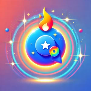 A vibrant design featuring a Google Business Profile icon with a chat bubble and a flame, symbolizing the optimization of Google My Business posts for engagement. The background includes smooth gradient blue tones with sparkles, representing interaction, engagement, and growth. No text is visible on the image.