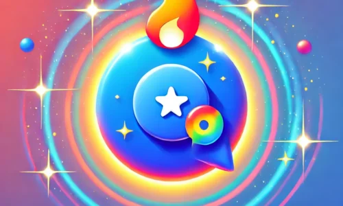 A vibrant design featuring a Google Business Profile icon with a chat bubble and a flame, symbolizing the optimization of Google My Business posts for engagement. The background includes smooth gradient blue tones with sparkles, representing interaction, engagement, and growth. No text is visible on the image.