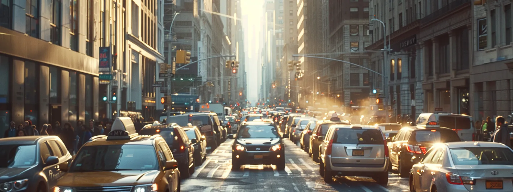 a bustling city street filled with cars, bathed in sunlight, showcasing the dynamic flow of traffic as part of a powerful marketing strategy.