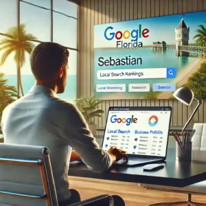 Sebastian business owner optimizing their website for local SEO on a laptop.