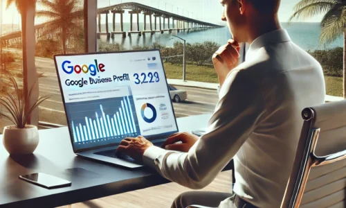 Palm Bay business owner optimizing their online presence through Google Business Profile and website analytics.